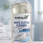 Harbalon White Clothes Cleaner 1000ml bottle with white cloth cleaning background